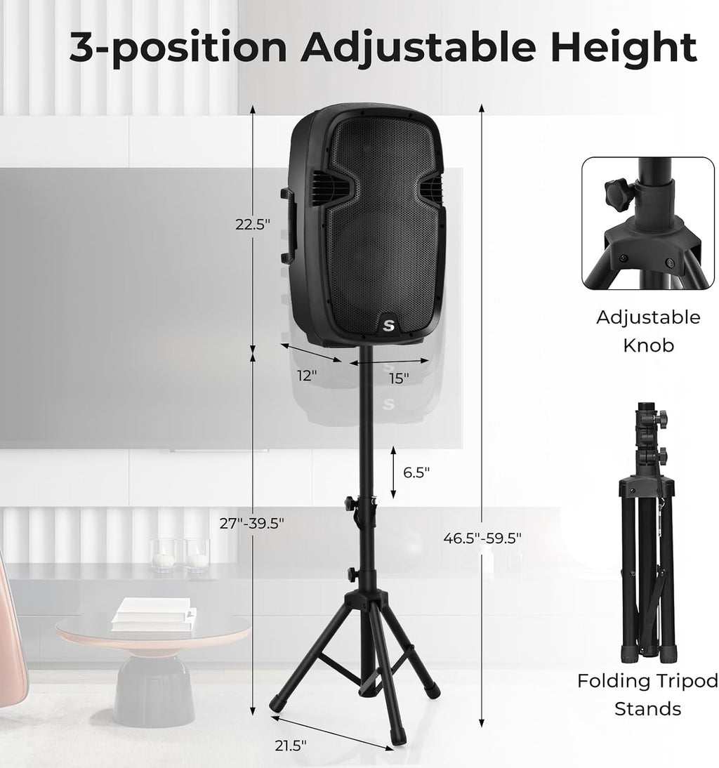 Costzon 2-Way Powered PA Speakers System Combo Set, 12' 2000W Portable Dual Passive Active Speaker with Stands, Bluetooth, TWS, USB/SD Card, AUX MP3 FM Radio, Microphone, Remote Control (12')