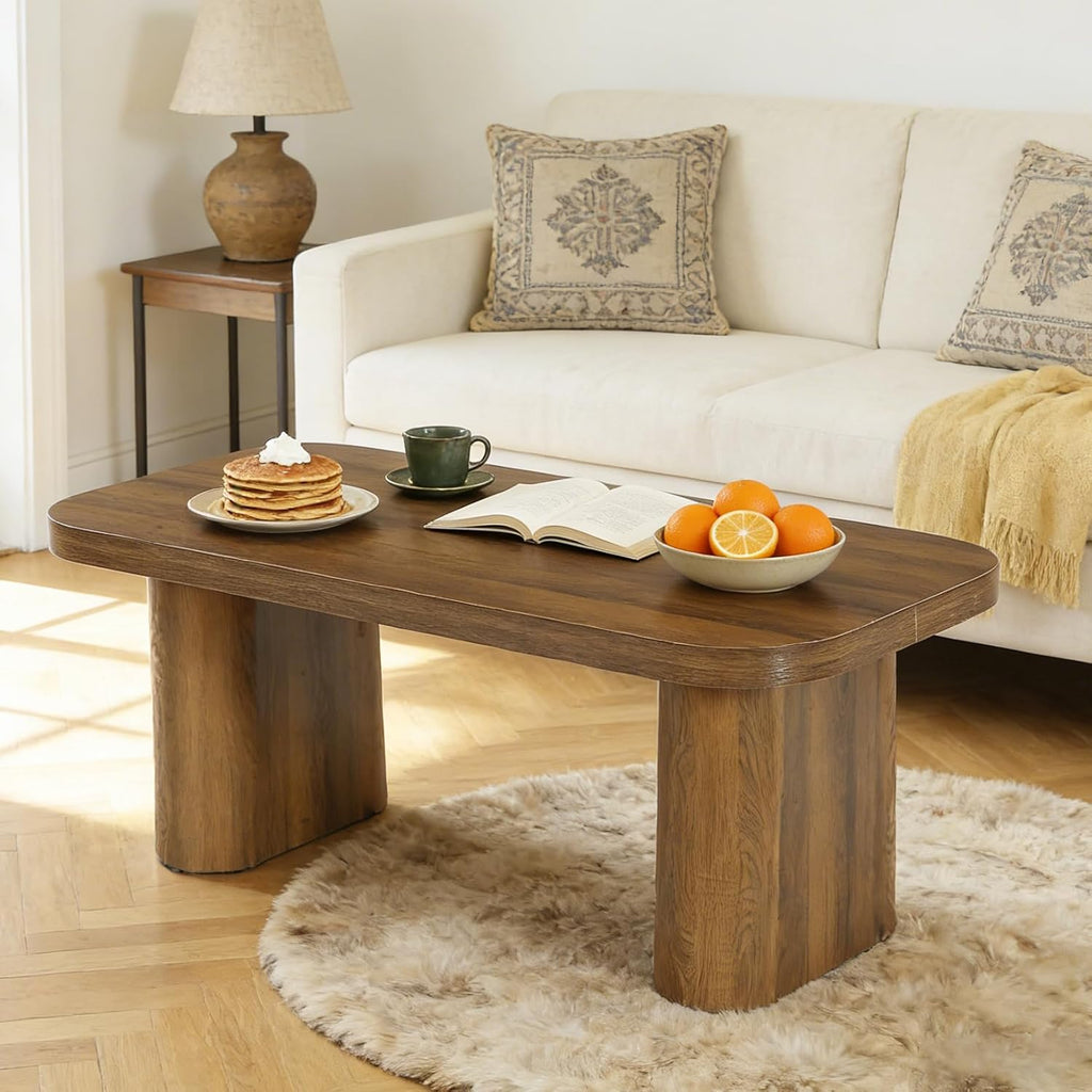 Tribesigns 47-Inch Coffee Table, Rectangle Living Room Table, Farmhouse Accent Center Table with Rounded Corners & Sturdy Base for Living Room, Apartment, Rustic Brown