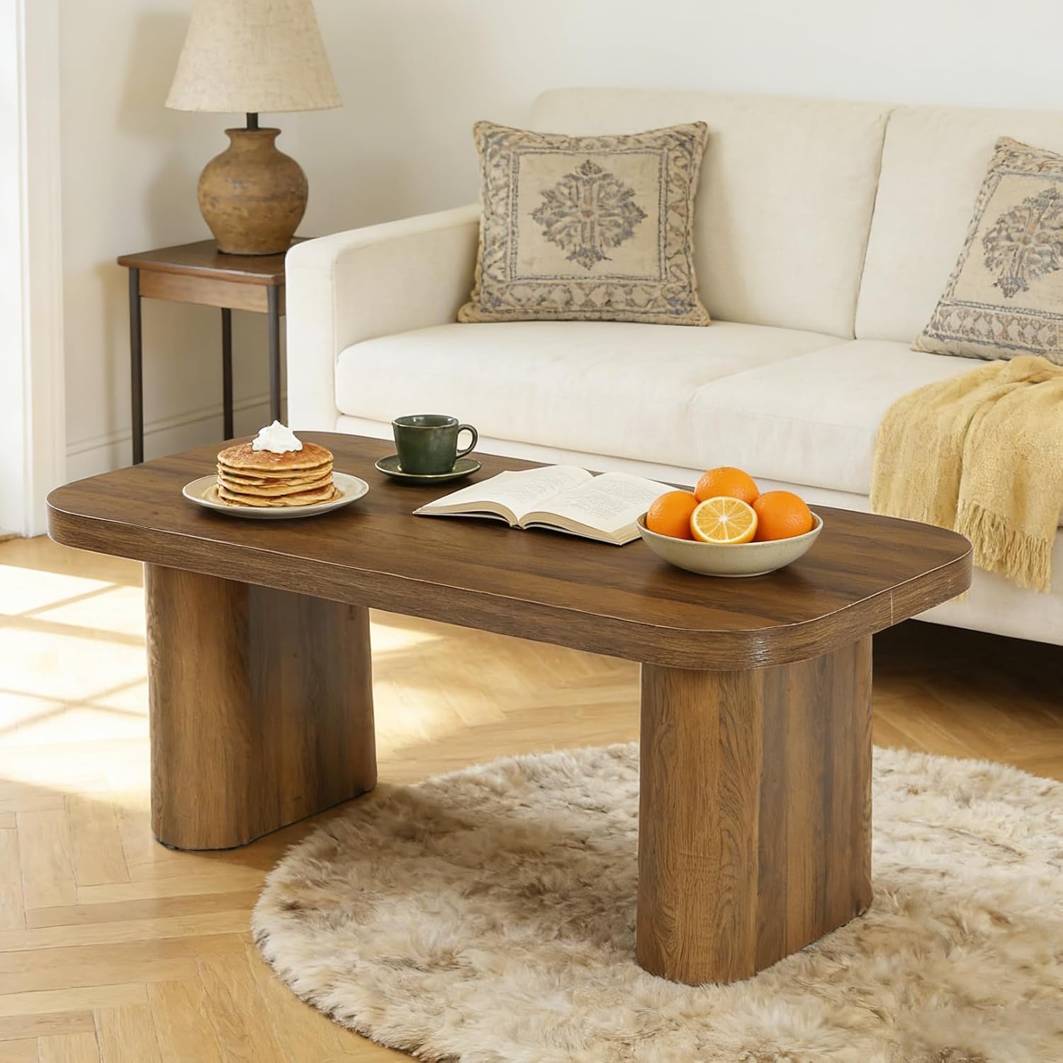 Tribesigns 47-Inch Coffee Table, Rectangle Living Room Table, Farmhouse Accent Center Table with Rounded Corners & Sturdy Base for Living Room, Apartment, Rustic Brown