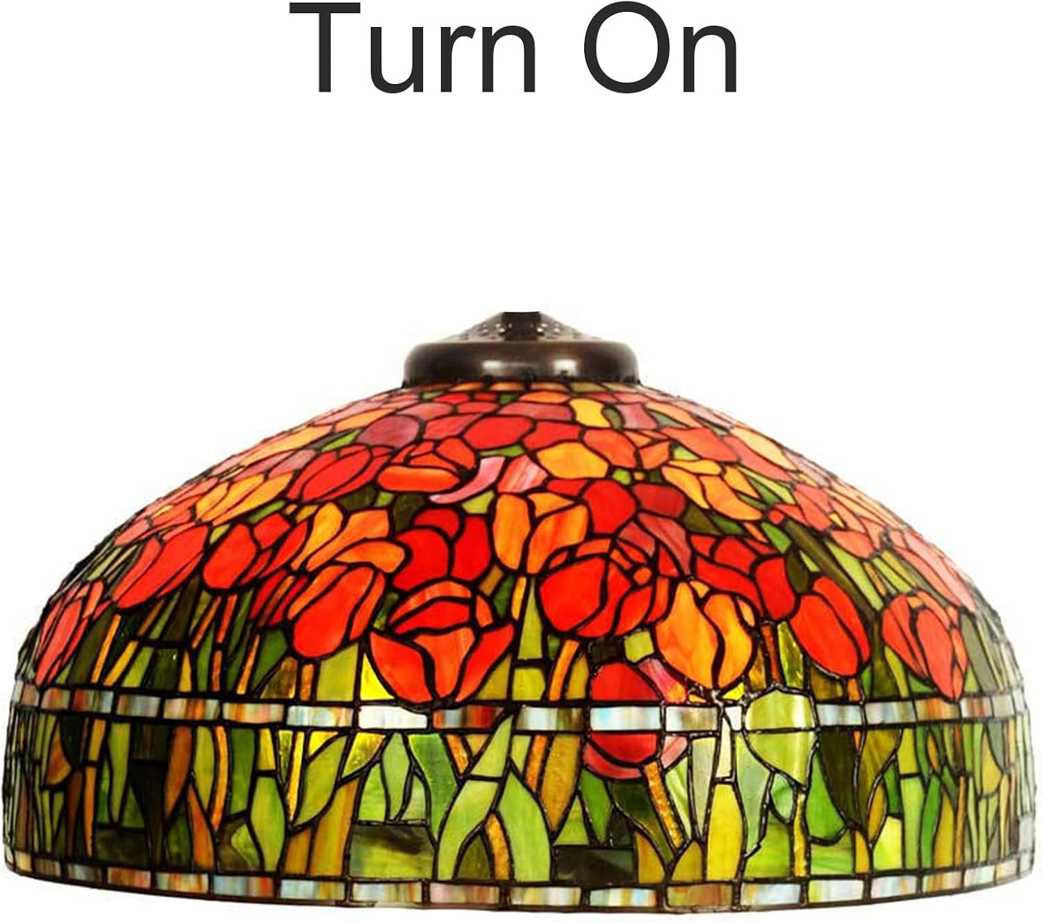 20 Inch Tiffany Lamp Shade Replacement, Only Handmade Stained Glass Lamp Chimney, Red Blue Flower Green Leaves Glass Beads Design, for Table Lamp, Pendant Light, Floor Lamp,Tulip