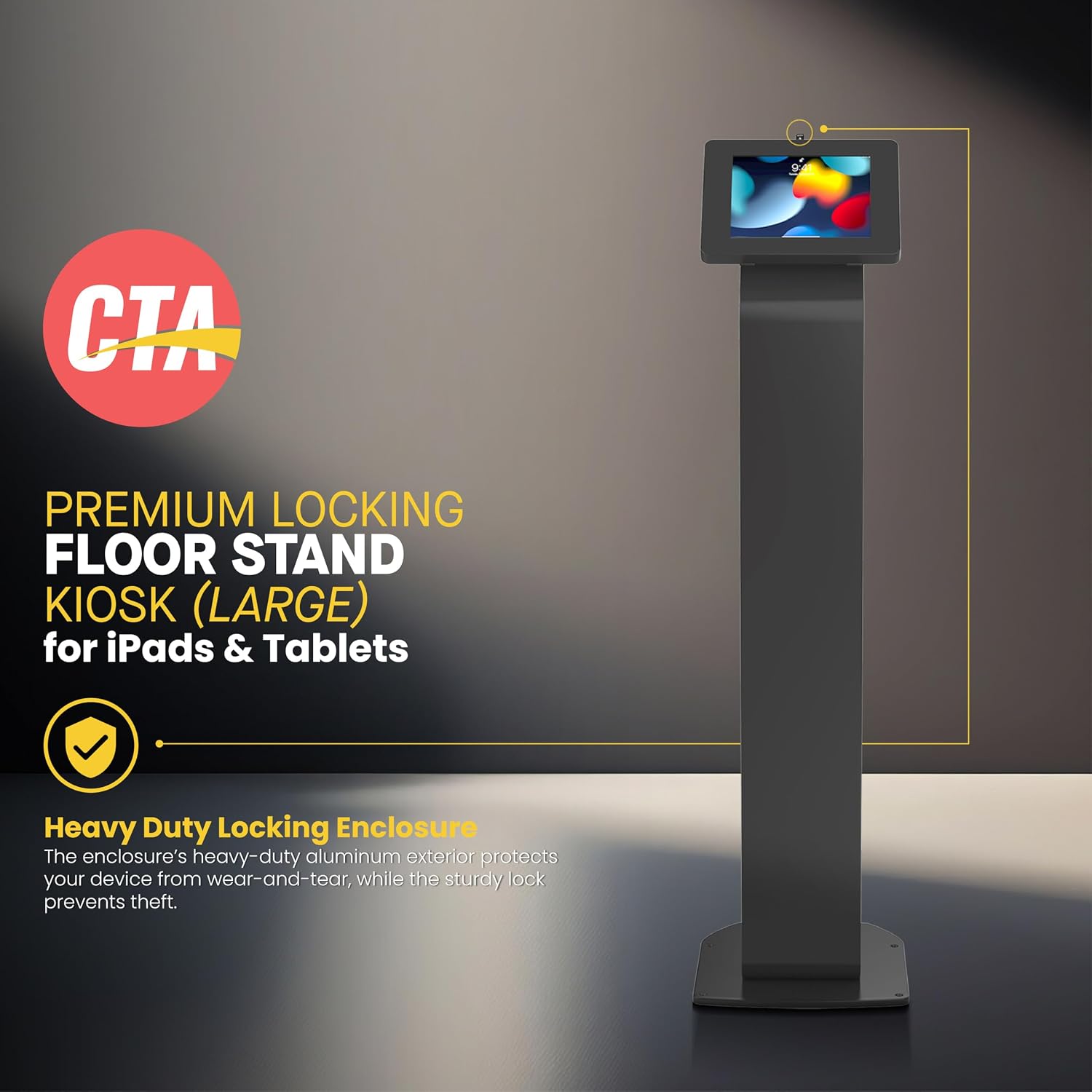 Locking Floor Stand – CTA Premium Locking Support Base Kiosk with Steel Body and Heavy-Duty Locking Enclosure with Keys for iPad Pro 13-inch (M4), iPad Pro 12.9-inch, iPad Air 13-Inch (M3 / M2)