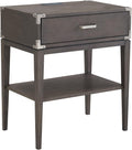 Leick Home 24022 Beckett Nightstand Side Table One Drawer Rustic USB-C Fast Charging Station, A/C and USB Charging Port Integrated Durable Solid Wood Living Room, Bedroom, Office, Anthracite/Pewter