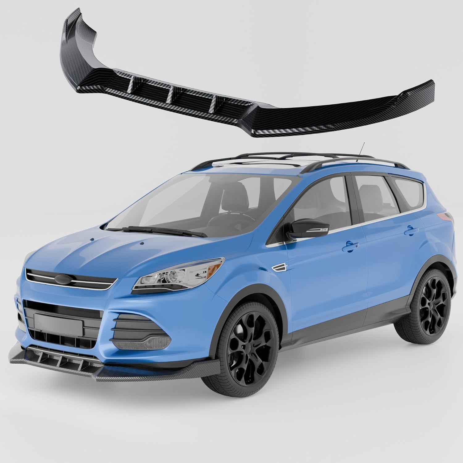 Carbon Fiber Look Front Bumper Lip Splitter Compatible with Ford Escape 2013-2016 Accessories Under Chin Spoiler Body Kit Add On ABS Materia (Carbon Fiber Look)
