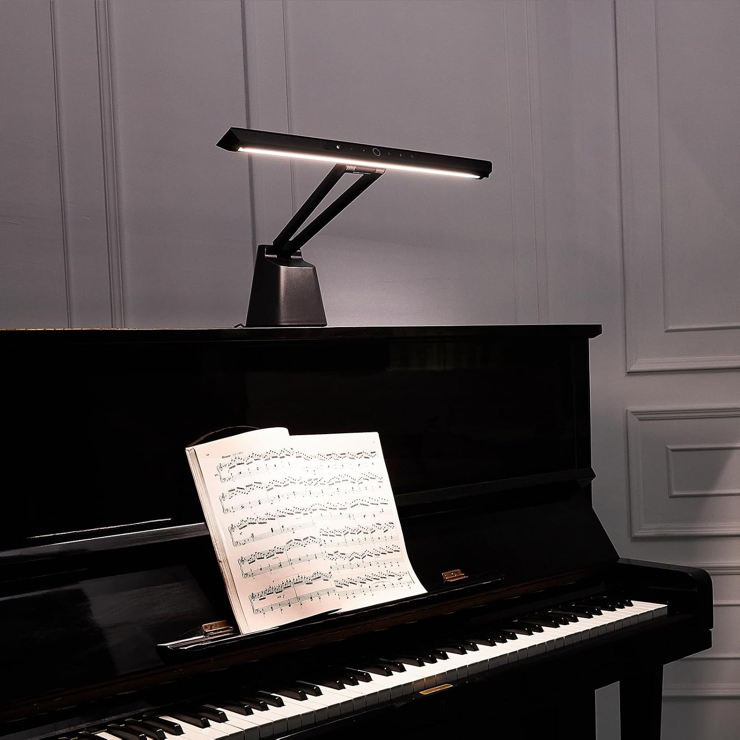 Professional LED Piano Lights for Upright Piano - Piano Lamps with Ambient Light, Favorite Mode, Eye-Care, 5 Levels Color Temperatures, 5 Levels Dimming, Steady Base, Black(Updated Version)