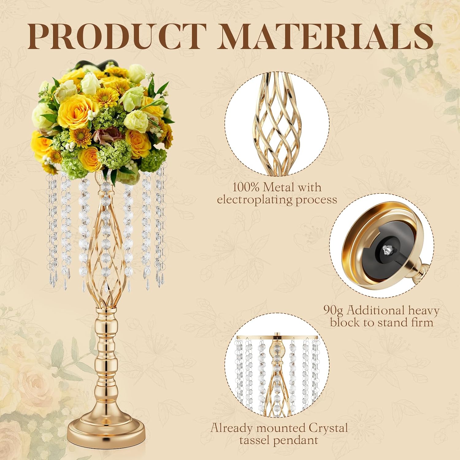 12 Pcs 21.7 Inch Tall Gold Centerpieces For Table Wedding-Metal Flower Gold Vases For Centerpieces For Wedding Reception With Crystal Fringe-Flower Stand For Wedding, Birthday(Centros De Mesa)