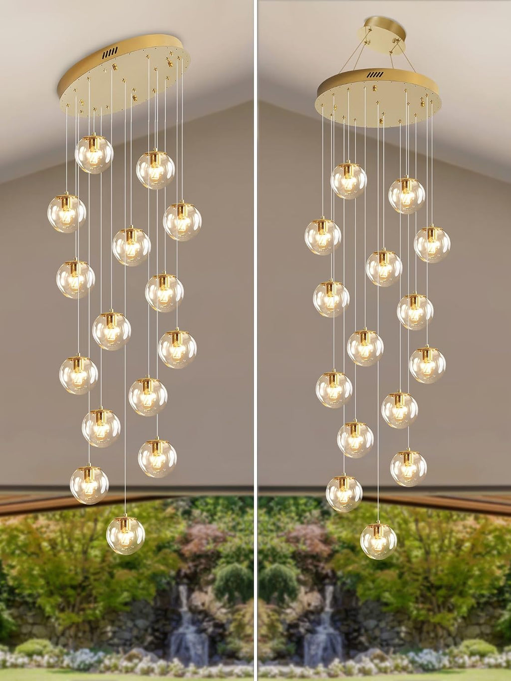 ykolupty 15-Light Gold Chandelier with Globe Glass Dimmable Ceiling Light Glass Pendant Light for Kitchen Island, Dining Room, Living Room, Entry Hallway, LED Bulbs Included