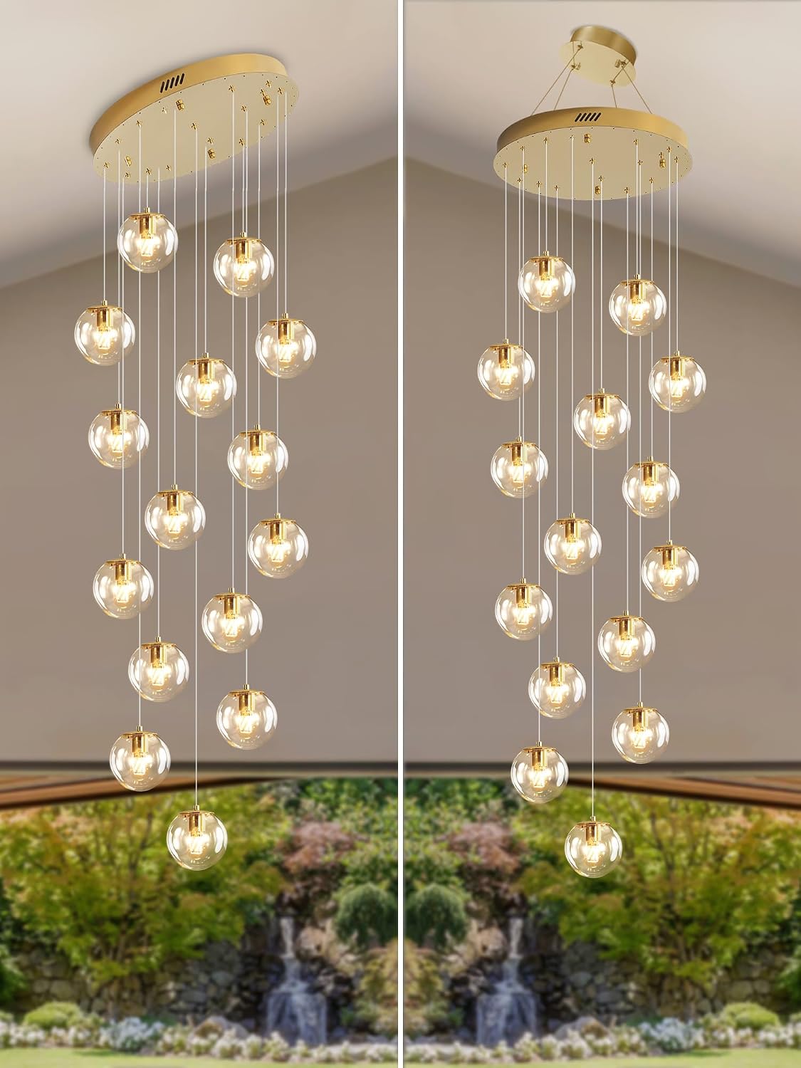 ykolupty 15-Light Gold Chandelier with Globe Glass Dimmable Ceiling Light Glass Pendant Light for Kitchen Island, Dining Room, Living Room, Entry Hallway, LED Bulbs Included