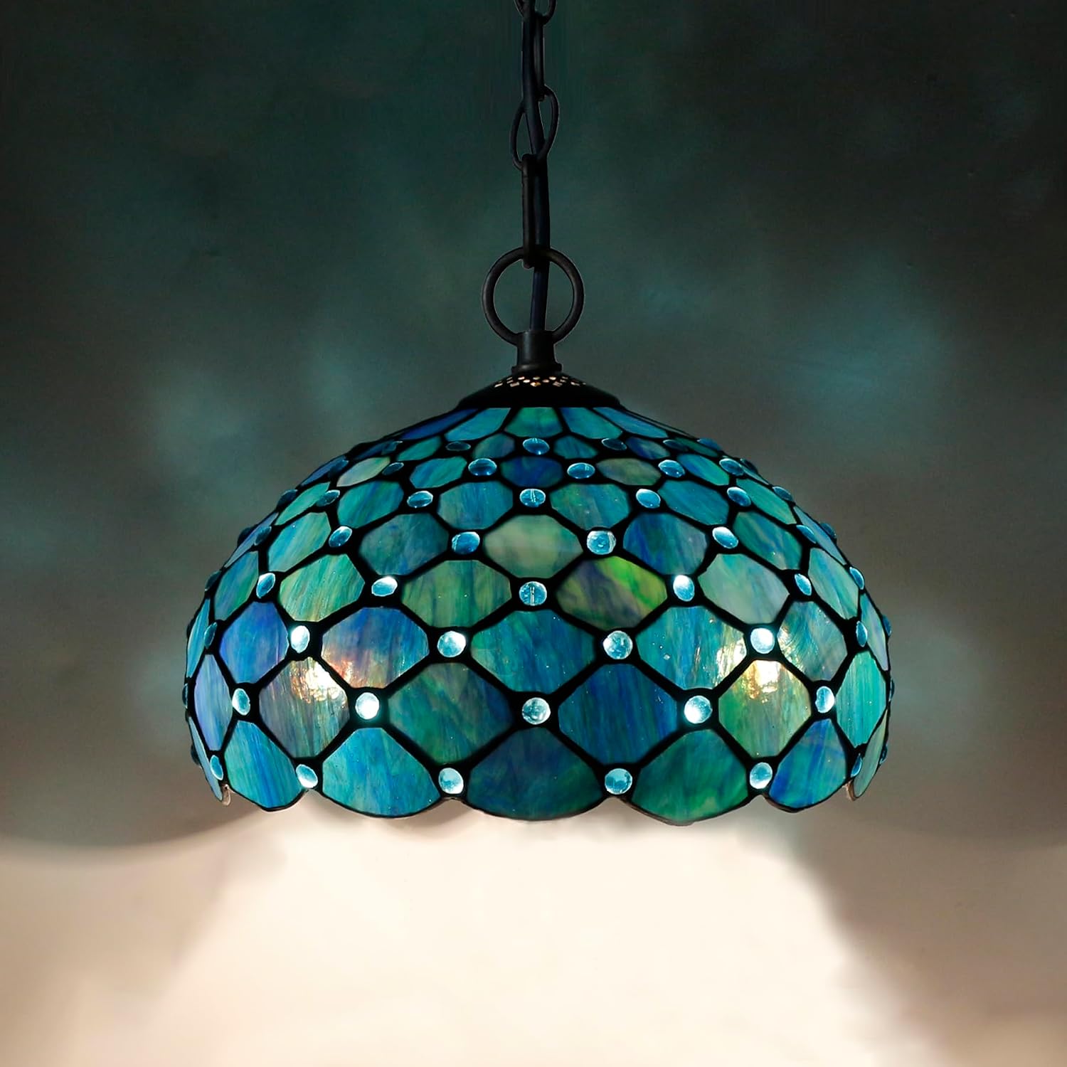 12 Inch Tiffany Stained Glass Lamp Shade Replacement Only (Blue) | Stained Glass Style Lampshade with Cap fit for Table lamp Pendant Light Ceiling Fixture