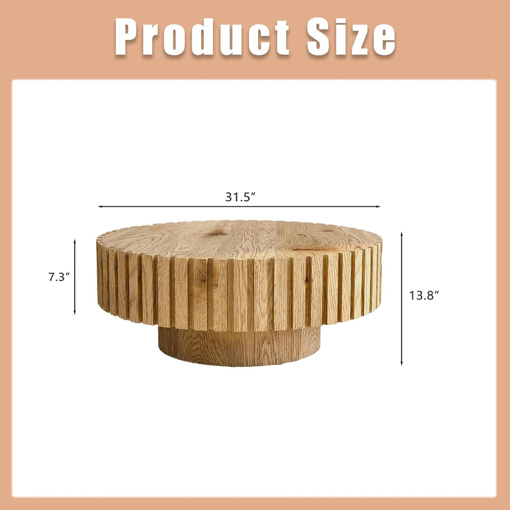 Round Coffee Table for Living Room, 31.5' Circle Wood Center Table with Pedestal for Apartment, Easy Assembly, Natural