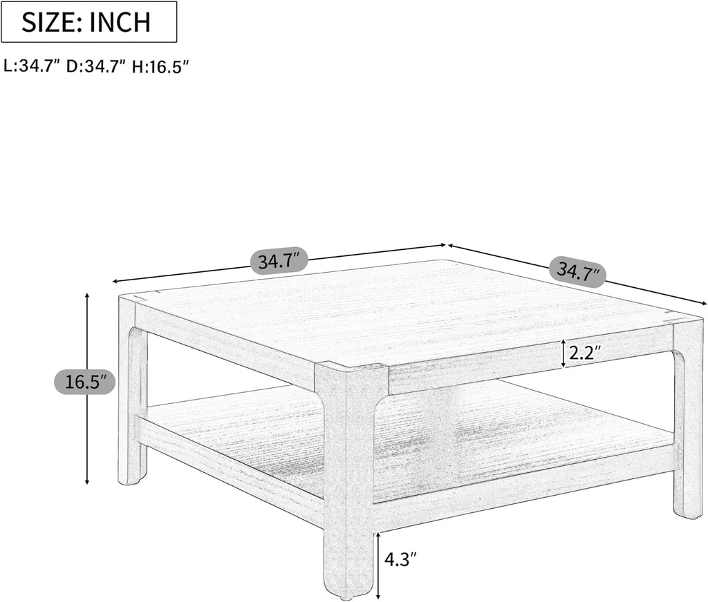 Farmhouse Modern Coffee Table Simple Style Square Cocktail Center Table with Open Shelf for Living Room Furniture, Natural