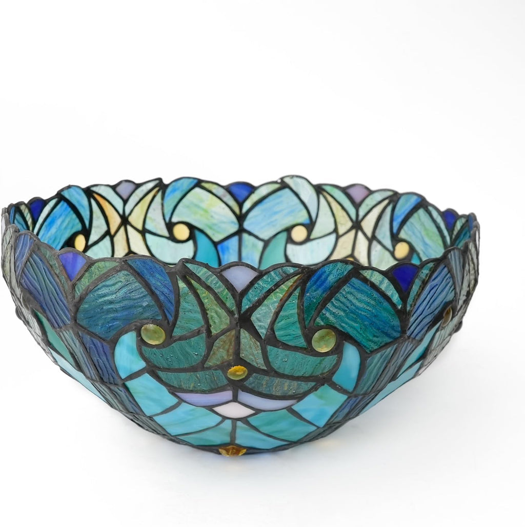 Lamp Shade Replacement Only 12 Inch Small Stained Glass Ceiling Light Blue led Vintage Art Deco For Pendant Wall Floor Lamps
