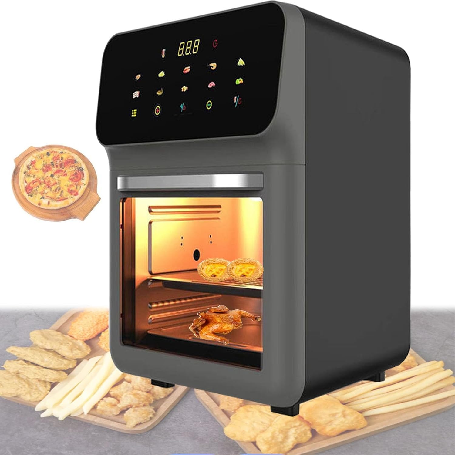 15L See-Through Visual Air Fryer with LED Light, 1800W Multi-Function Oven for Frying, Grilling, Roasting, Healthy Cooking, Large Capacity Kitchen Appliance
