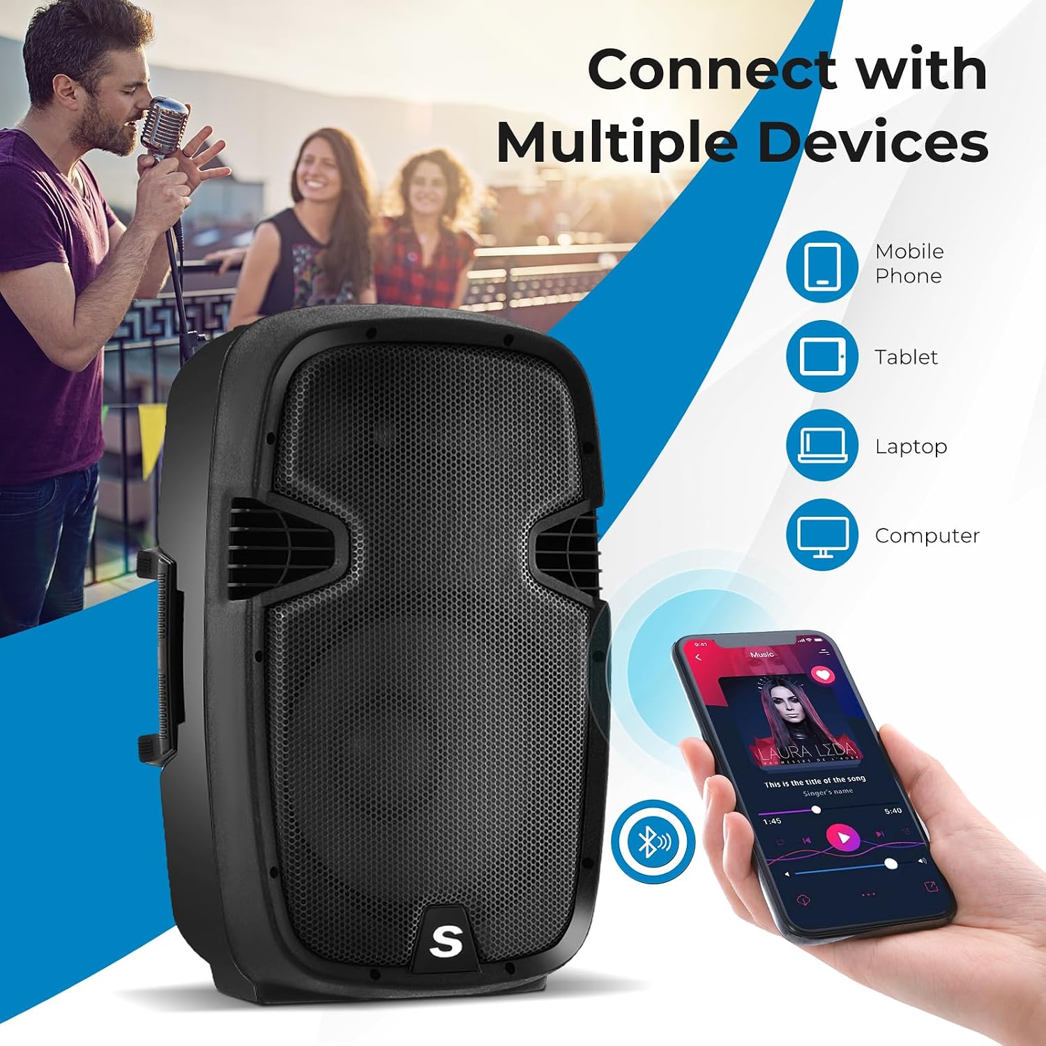 Costzon 2-Way Powered PA Speakers System Combo Set, 12' 2000W Portable Dual Passive Active Speaker with Stands, Bluetooth, TWS, USB/SD Card, AUX MP3 FM Radio, Microphone, Remote Control (12')