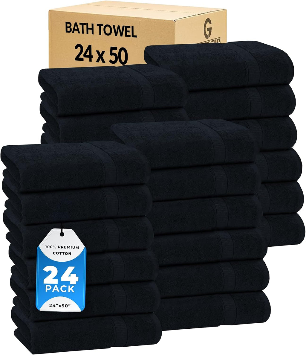 GOLD TEXTILES Premium Grey 100% Cotton Bath Towels Set (24 Pack, 24 x 50 Inch) High Absorbency Multipurpose Quick Drying Pool Gym Hotel Spa Bath Towel (24, Grey)