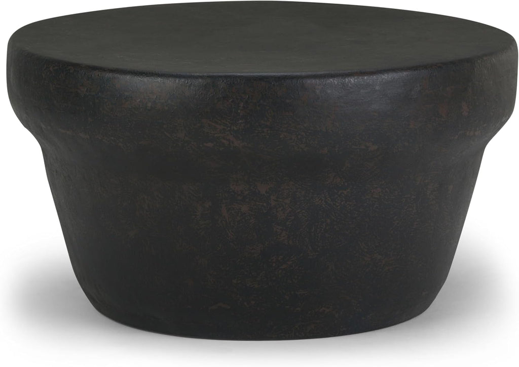 SIMPLIHOME Garvy Metal Coffee Table - 33 inch Wide Solid Metal Round Drum Accent Table in Rustic Bronze, Industrial Living Room Center Table or End Table with Textured Finish, Assembled