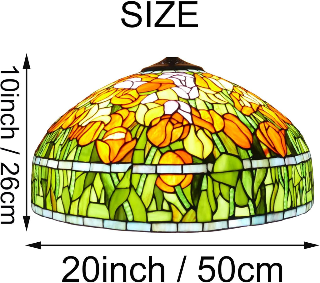 20 Inch Tiffany Stained Glass Single Lampshade Red tulip Blue wisteria Table Lamp Shade Pendant Hanging Light Fixture Floor lamp Replacement only,Tulip