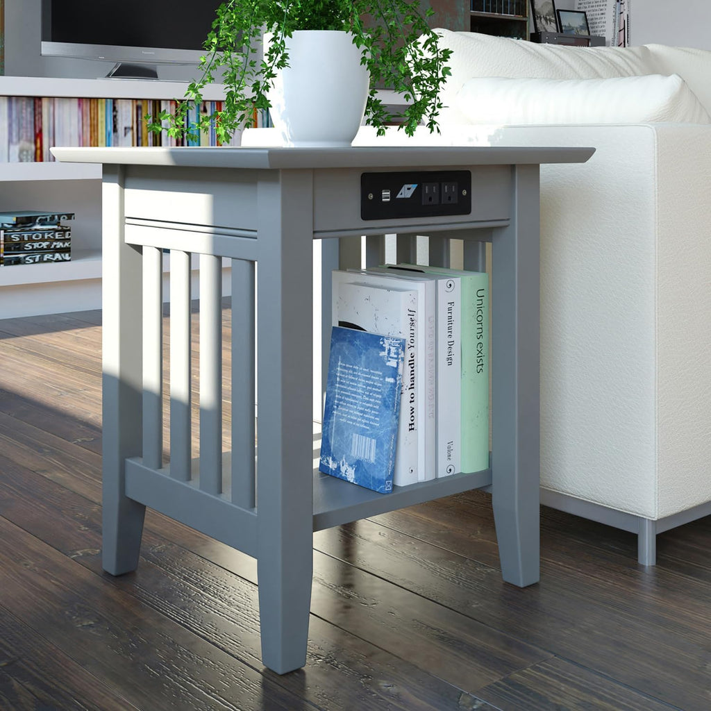 AFI, Mission End Table with Charging Station, Grey