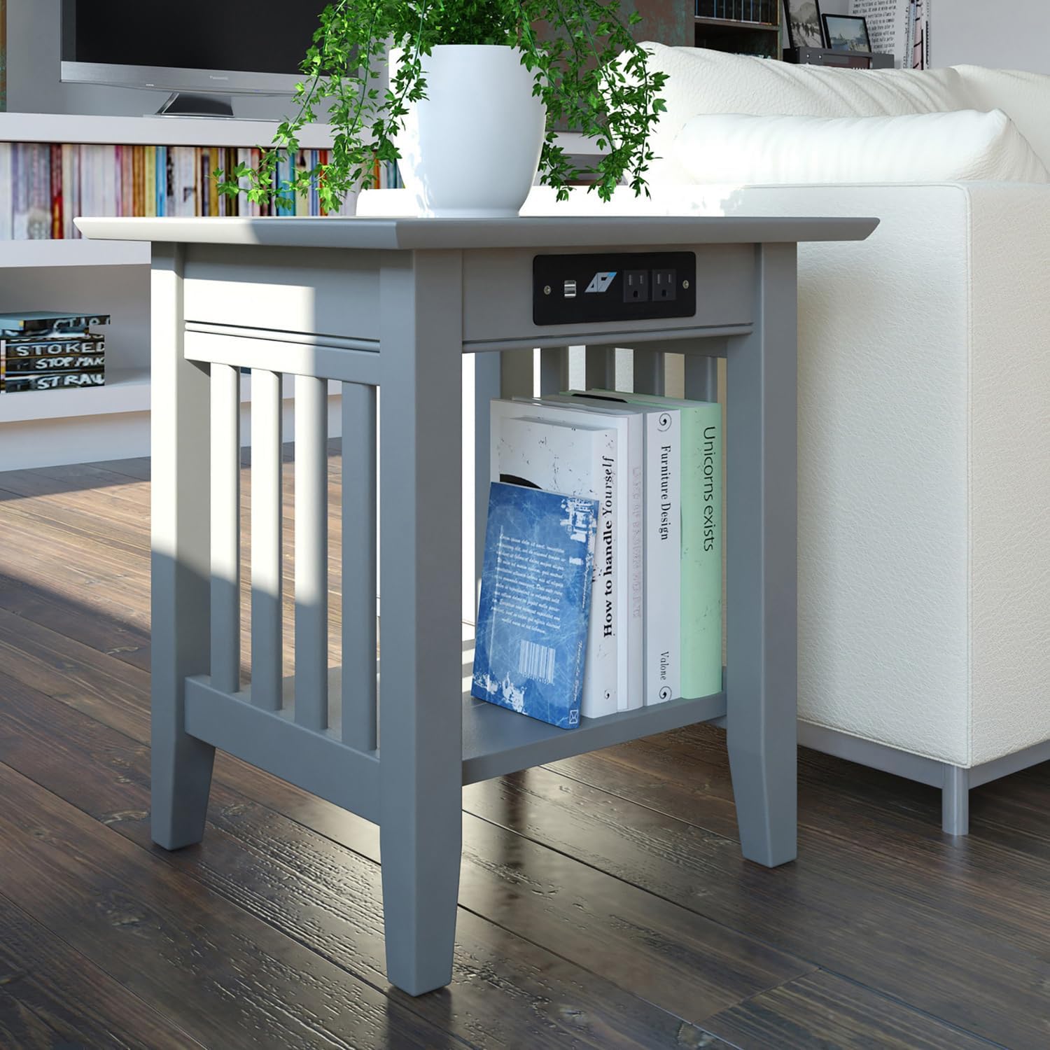 AFI, Mission End Table with Charging Station, Grey