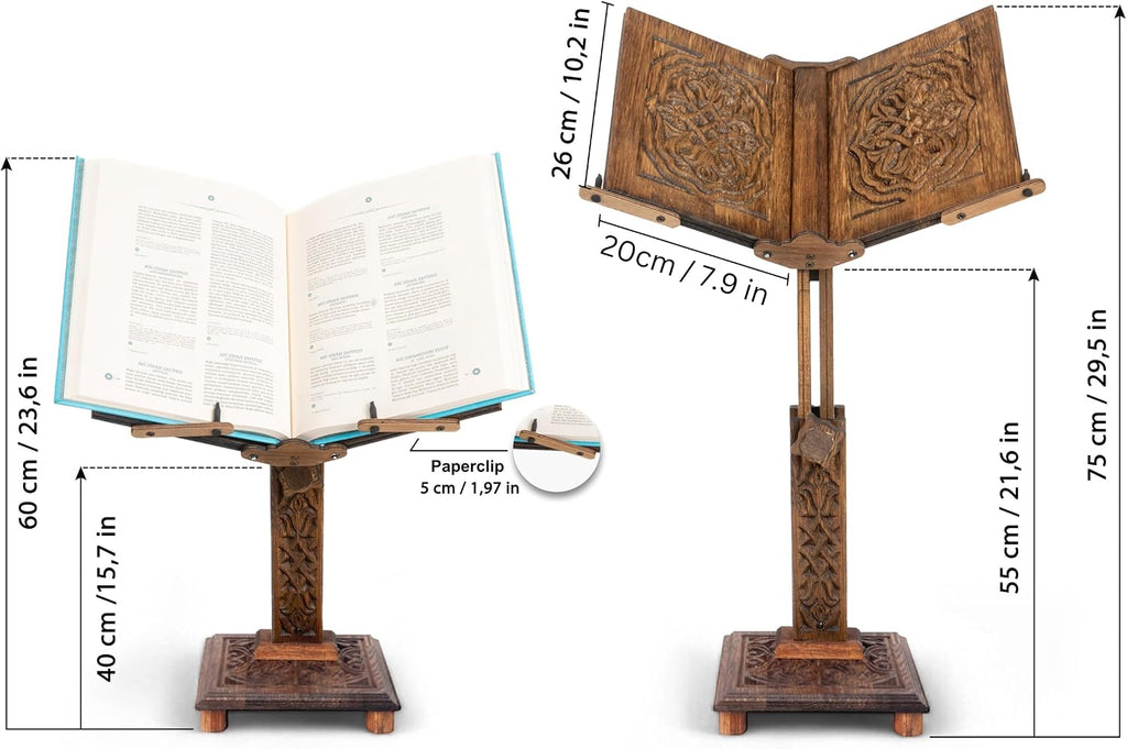 Adjustable Wooden Book Stand | Quran, Bible Holder Lectern | Cookbook Stand, Desktop Bookstand