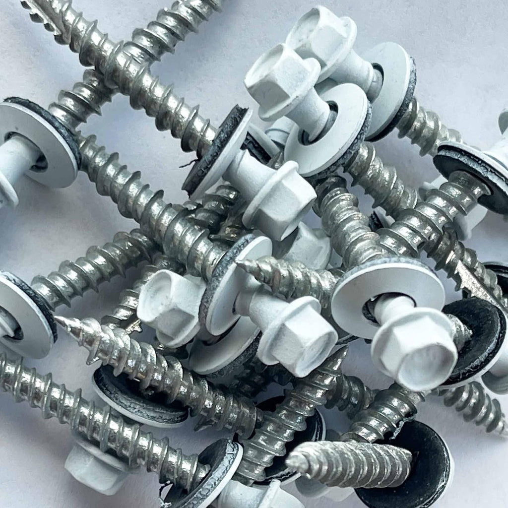 Metal Roofing Screws-#10 x 1.5' – Self Tapping Hex Head with EPDM Rubber Washer – for Metal to Wood, Corrugated Roofing, Siding, Sheds, Pancake Screw - ¼' Hex Drive Easy Installation - White