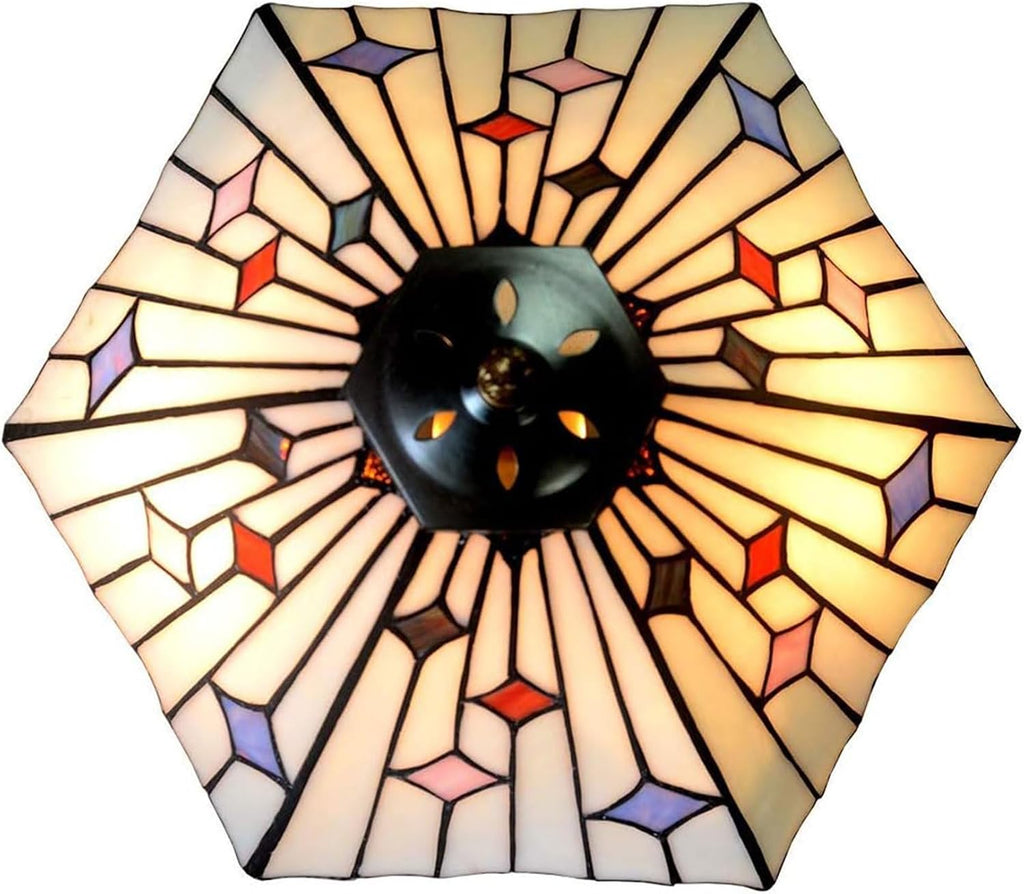 16 Inch White Mission Lamp Shade Replacement Only Tiffany Style Handmade Stained Glass Lampshades, Blue Red Pink Star Hexagon Light Cover Accessories for Table Lamp Pendant Light Floor Lamp