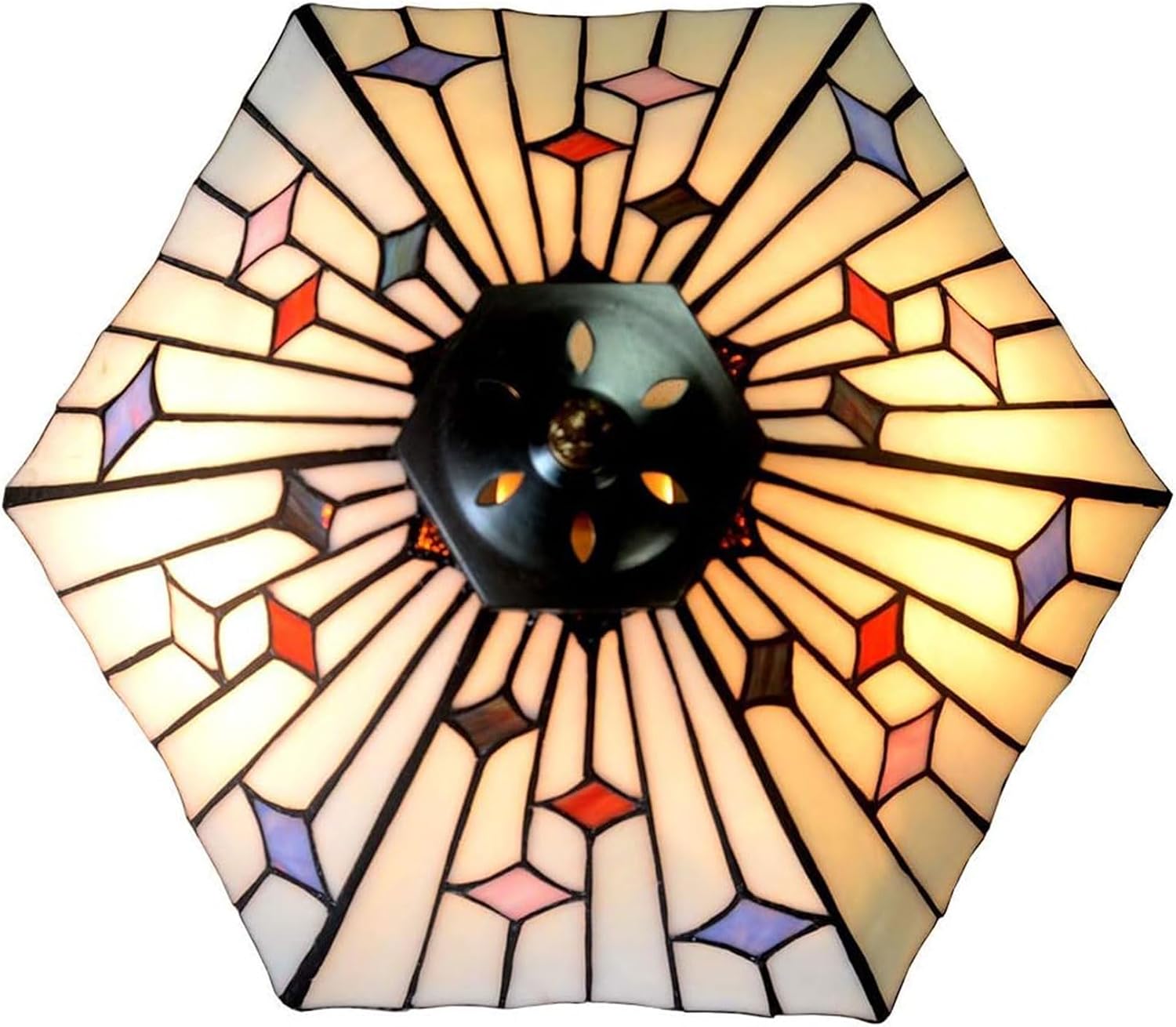 16 Inch White Mission Lamp Shade Replacement Only Tiffany Style Handmade Stained Glass Lampshades, Blue Red Pink Star Hexagon Light Cover Accessories for Table Lamp Pendant Light Floor Lamp