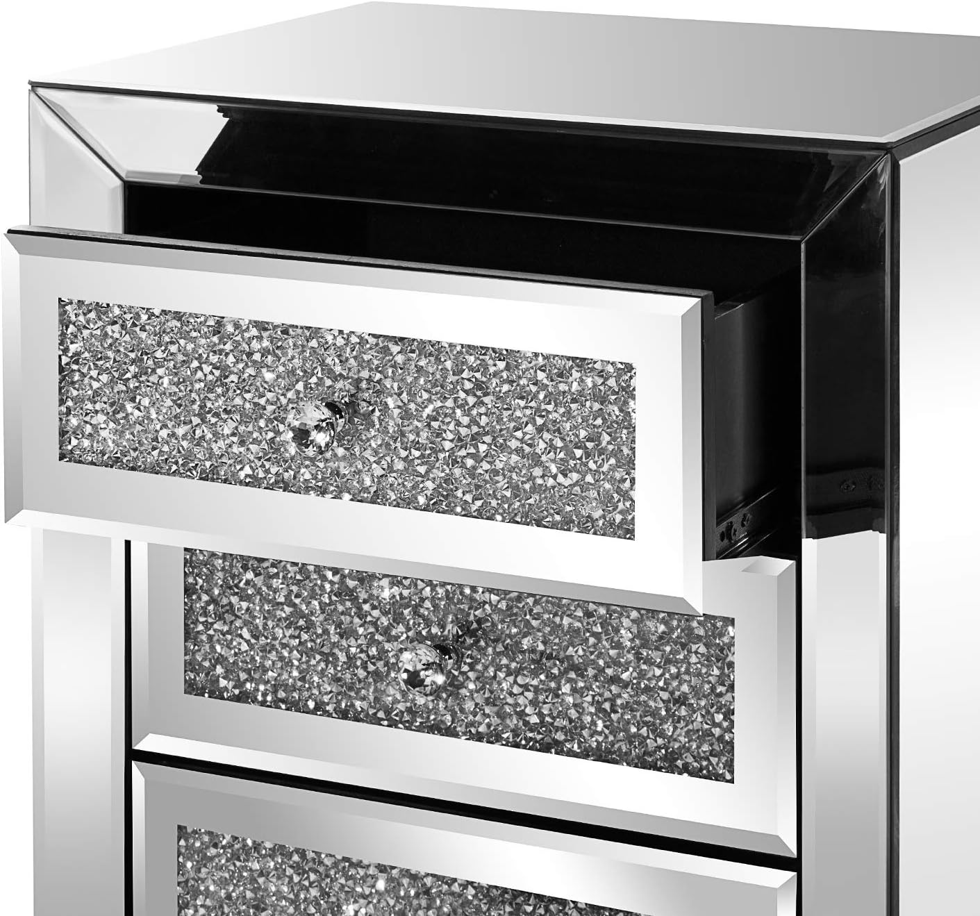 VINGLI Mirrored Nightstand Set of 2, Mirrored Side/End Table for Living Room, Glass Silver Nightstand, Crushed Glass Mirror Night Stand, Contemporary Night Table Mirror Bedroom Furniture Set
