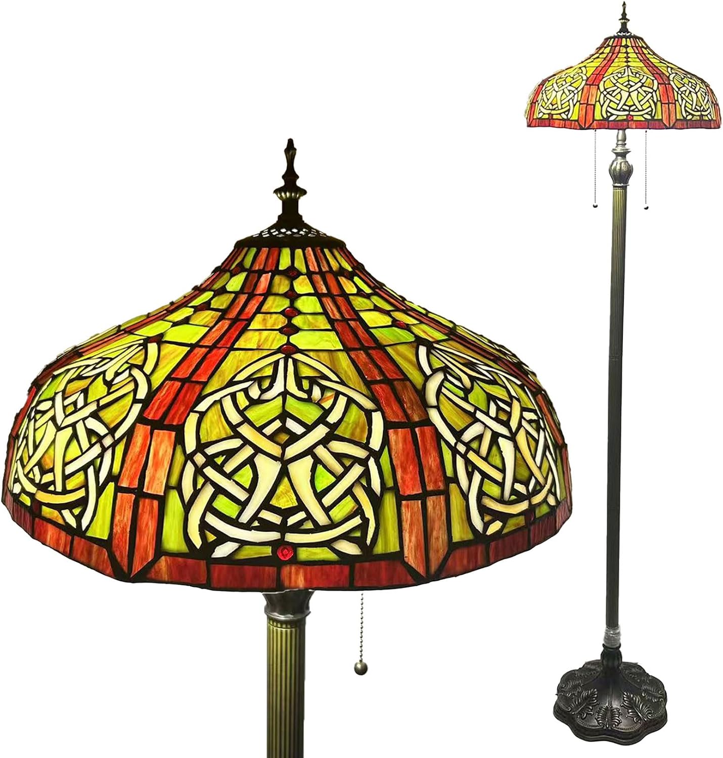 Tiffany Lamp Shade Replacement Only 16X9 Inch Victorian Stained Glass Lampshades, Vintage Red Green Light Cover for Table Lamp Floor Lamp Hanging Pendant lamp Ceiling Light