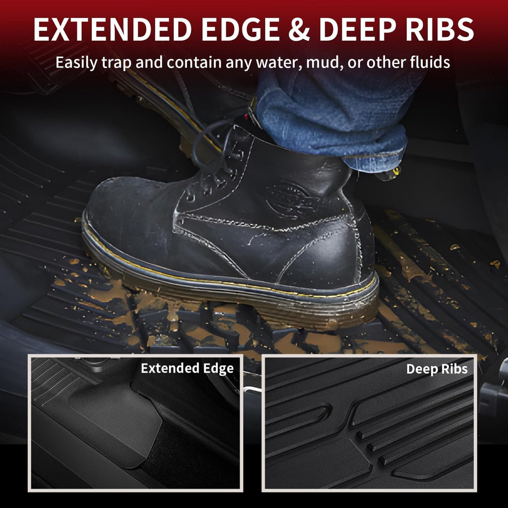 LASFIT Floor Mats for Ford F-150 2021-2026 | F150 Lightning 2022-2025 SuperCrew (Rear w/Fold Flat Storage) Carpet Floor All Weather Car Liners TPE Truck Mats - 1st and 2nd Row, 3pcs Black