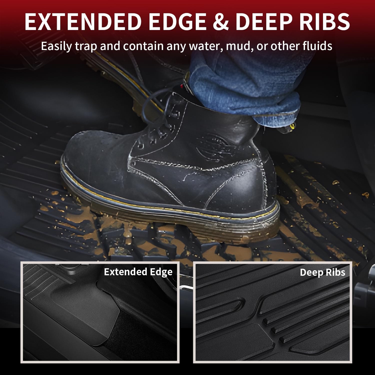 LASFIT Floor Mats for Ford F-150 2021-2026 | F150 Lightning 2022-2025 SuperCrew (Rear w/Fold Flat Storage) Carpet Floor All Weather Car Liners TPE Truck Mats - 1st and 2nd Row, 3pcs Black