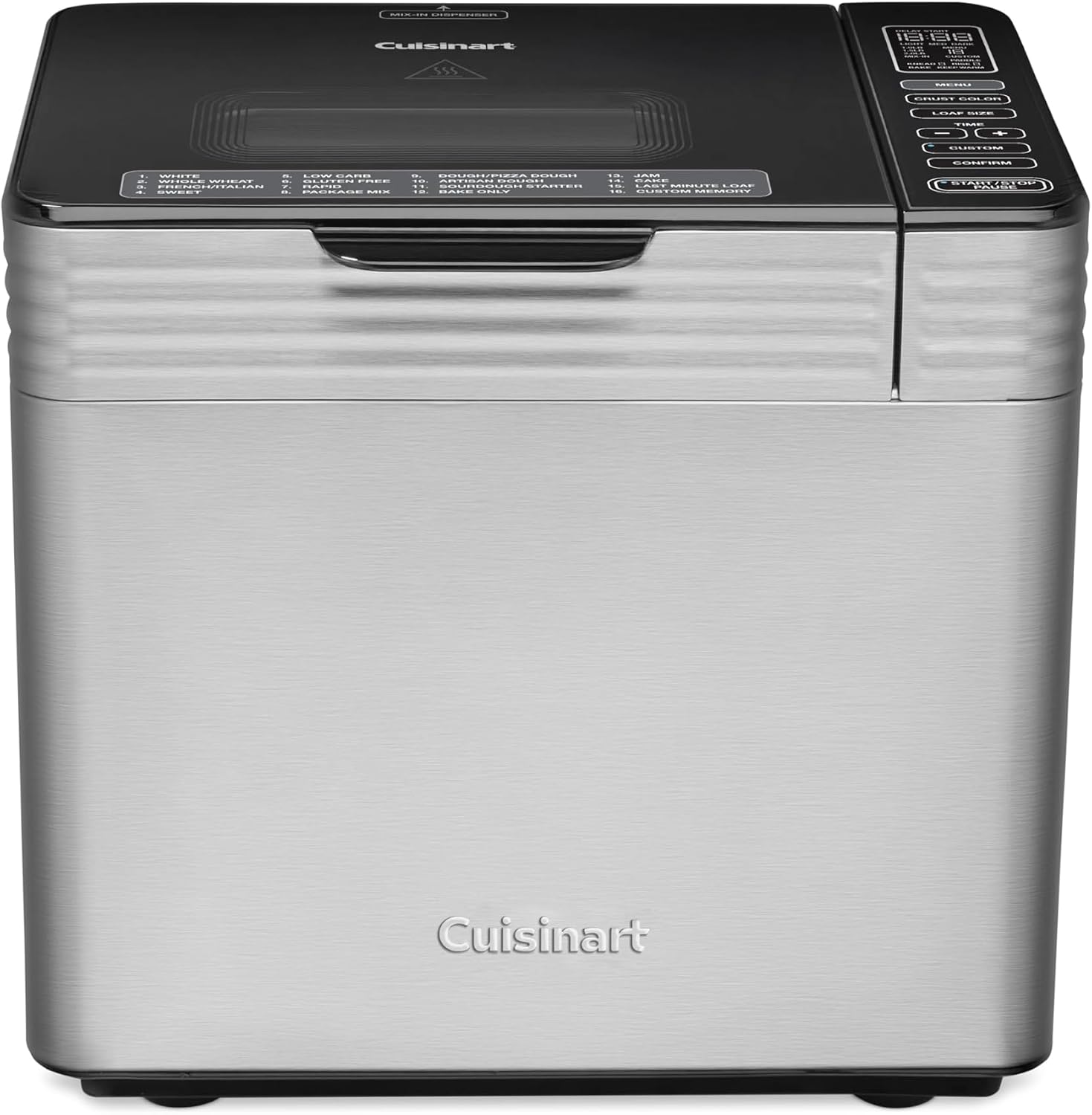 Cuisinart Bread Maker Machine, Stainless Steel Convection Bread Machine with 16 Menu Options, 3 Loaf Sizes Up to 2 Lb., 3 Crust Colors, Includes Measuring Cup, Spoon & Kneading Hook, CBK-210