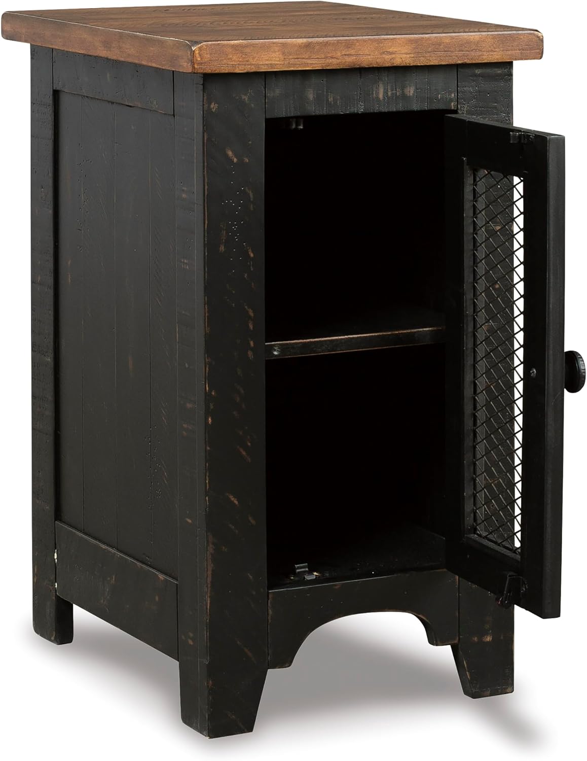 Signature Design by Ashley Valebeck Rustic Farmhouse Chair Side End Table with Cabinet Door, Distressed Black