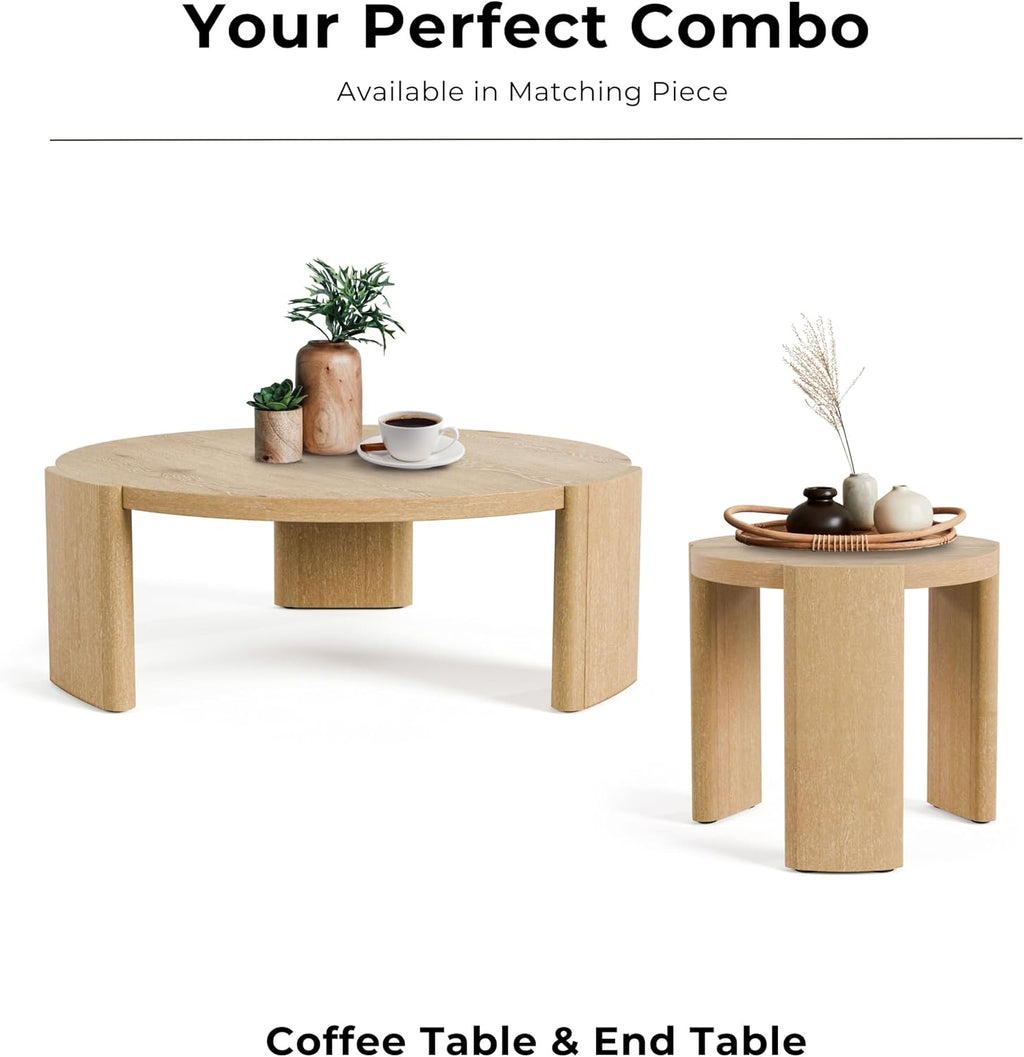 Furniture of America Carys Modern Solid Wood 20-inch Round End Table with Plinth Base, Living Room Furniture for Small Space, Home Office, Oak