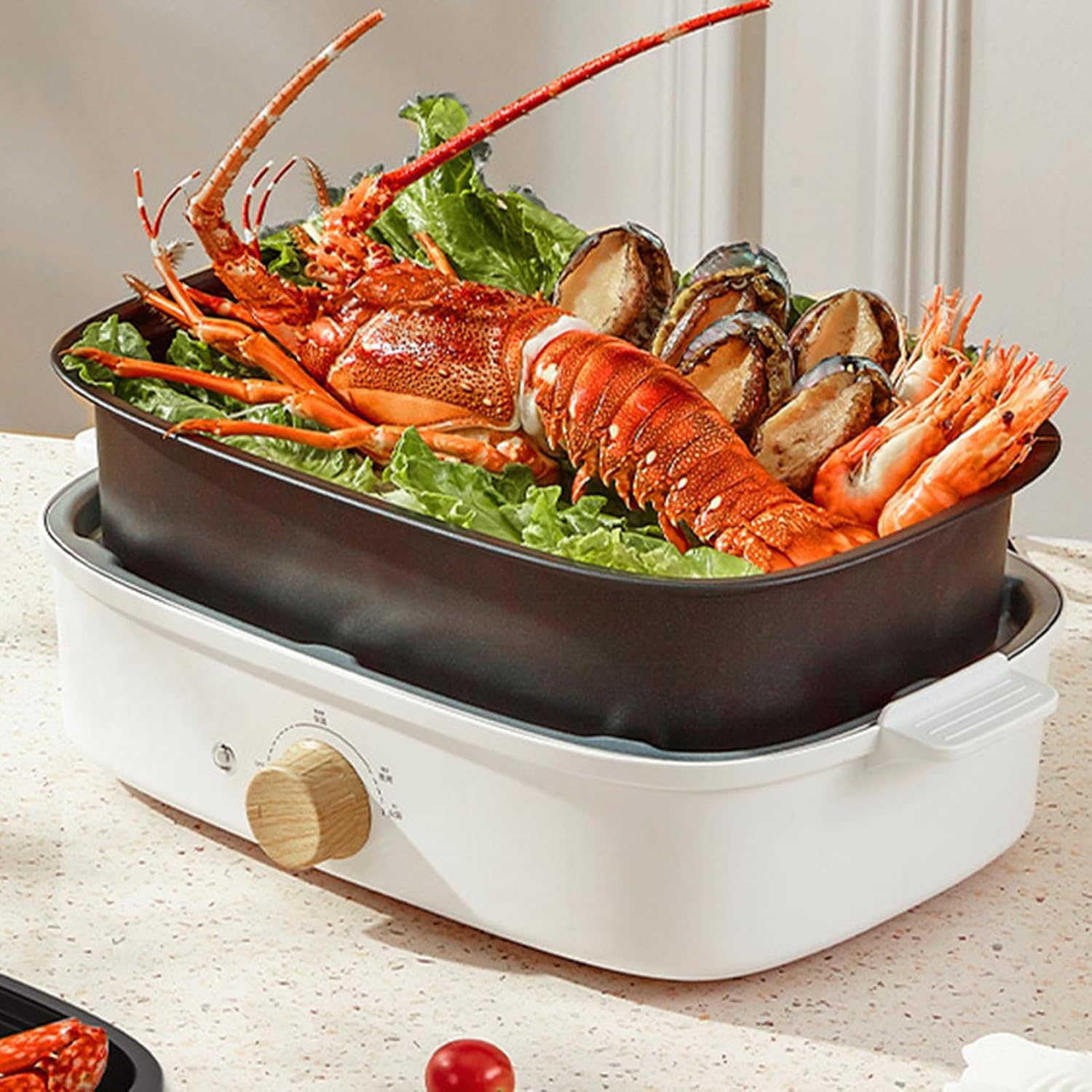 Zerodis ,1200W Multifunctional Split Design Adjustable Temperature Electric Cooking Pot Frying Pan Electric Shabu Shabu Pot for Roasting Frying Boiling (US Plug 110V), Zerodis7c6xq9gi53-12