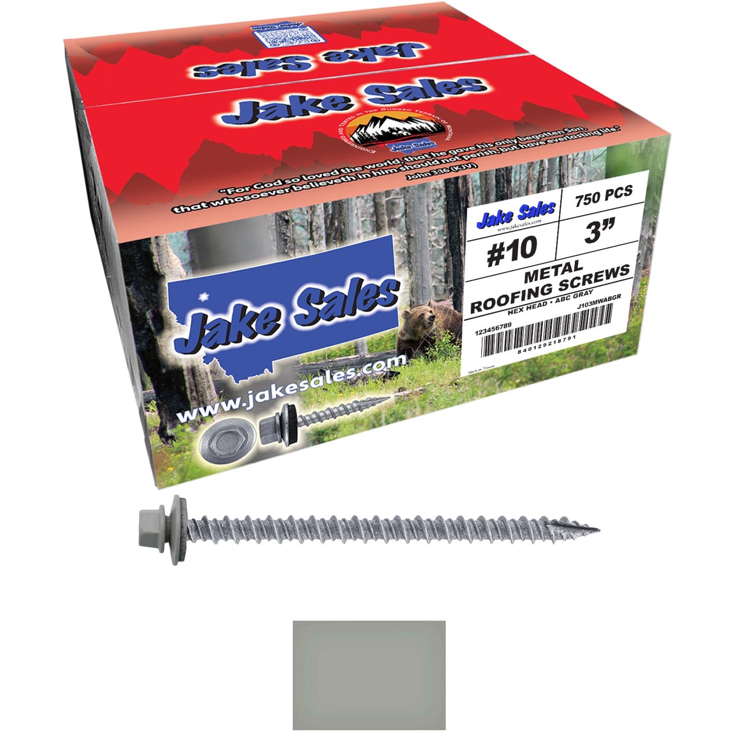 #10 Metal Roofing Screws: (750) Screws x 3' ABC Gray Hex Head Sheet Metal Roof Screw. Self Starting/Tapping Metal to Wood Sheet Metal siding Screws. EPDM Washer. for Corrugated Roofing