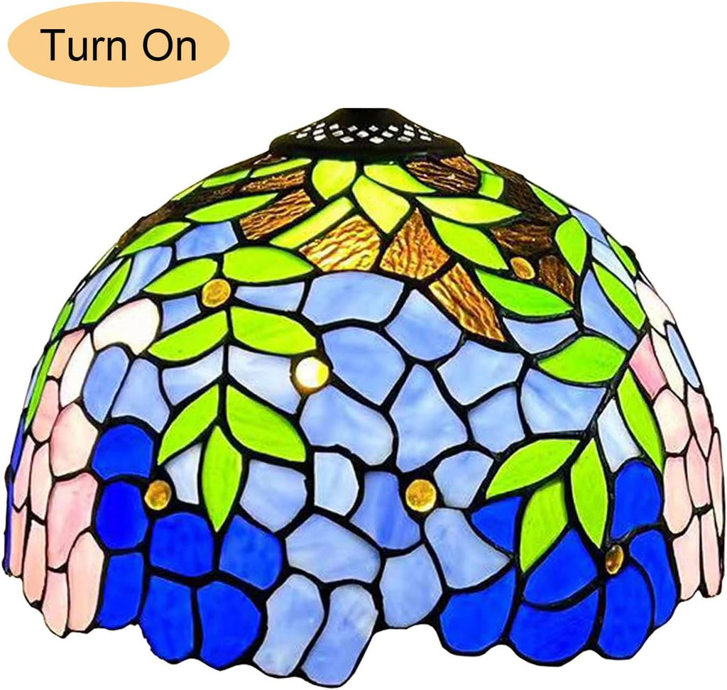 12-Inch Wisteria Lamp Shade Replacement, Tiffany Style Stained Glass Lampshades, Retro Blue Green Leaf Light Cover Accessories Only for Table lamp Pendant Lights Ceiling Light,Pink