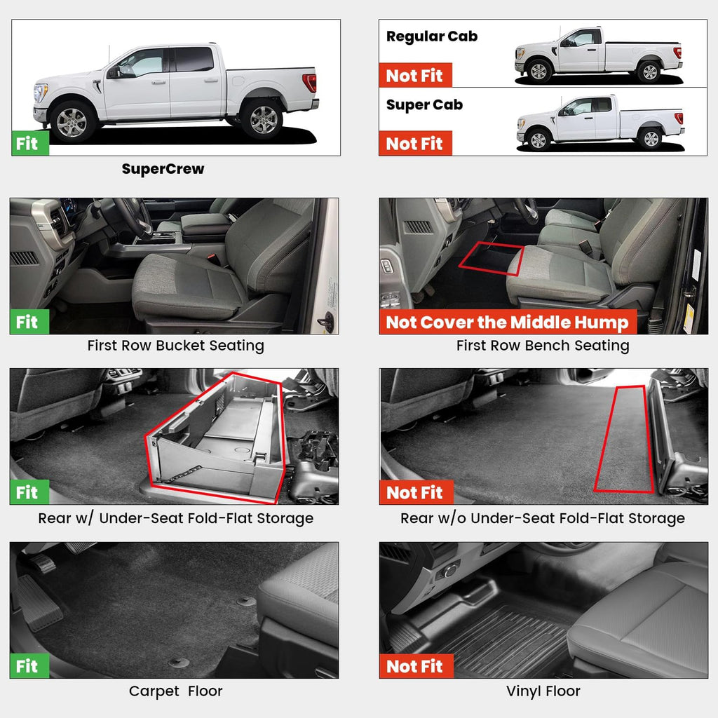 LASFIT Floor Mats for Ford F-150 2021-2026 | F150 Lightning 2022-2025 SuperCrew (Rear w/Fold Flat Storage) Carpet Floor All Weather Car Liners TPE Truck Mats - 1st and 2nd Row, 3pcs Black
