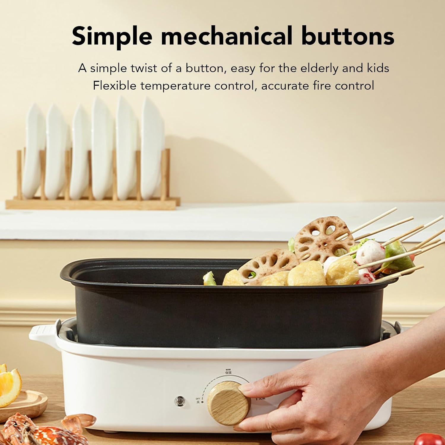 Zerodis ,1200W Multifunctional Split Design Adjustable Temperature Electric Cooking Pot Frying Pan Electric Shabu Shabu Pot for Roasting Frying Boiling (US Plug 110V), Zerodis7c6xq9gi53-12