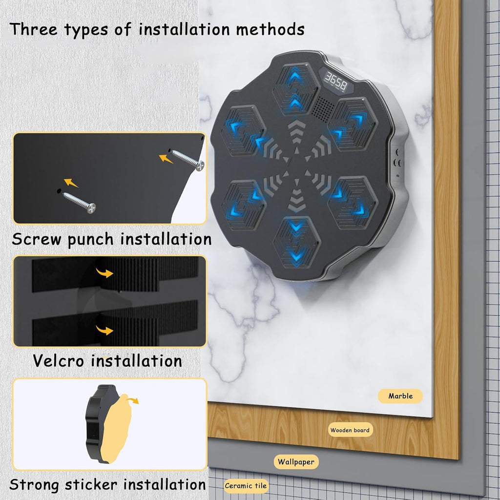 Music Boxing Machine,Digital Boxing Gym Equipment with Rhythm Light and Real-Time Workout Data,Wall Punching Pad for Home and Office