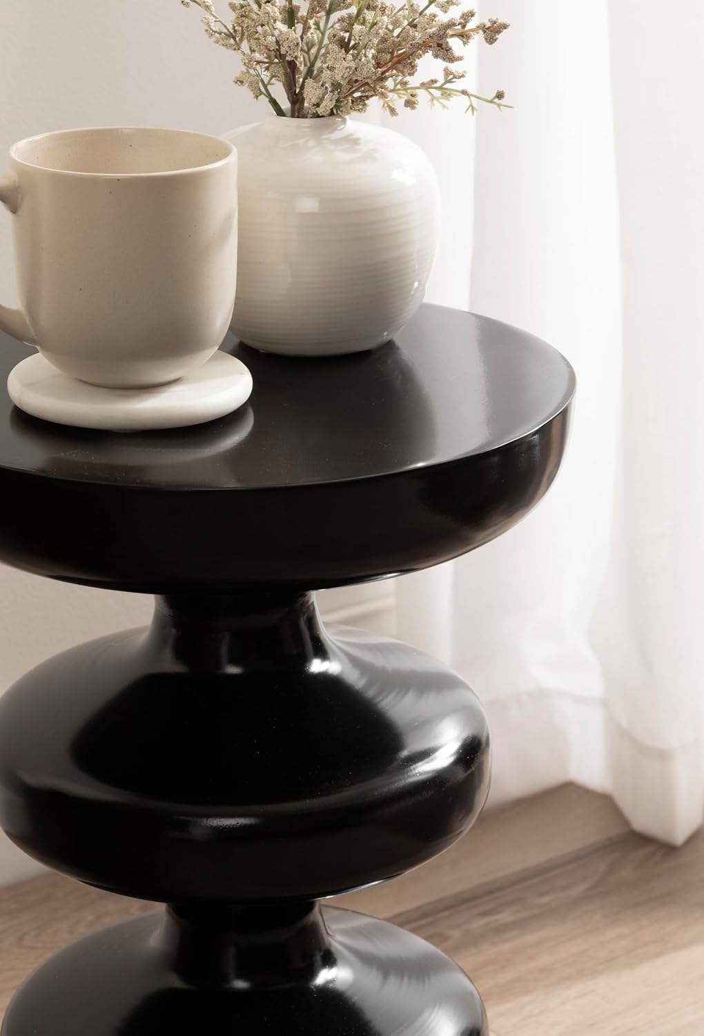 Kate and Laurel Fondi Modern Metal Round Side Table, 12 x 12 x 21, Black, Dorm Living Room Stacked Bubble End Table for Use as Bedroom Nightstand or Outdoor Patio Decor Option