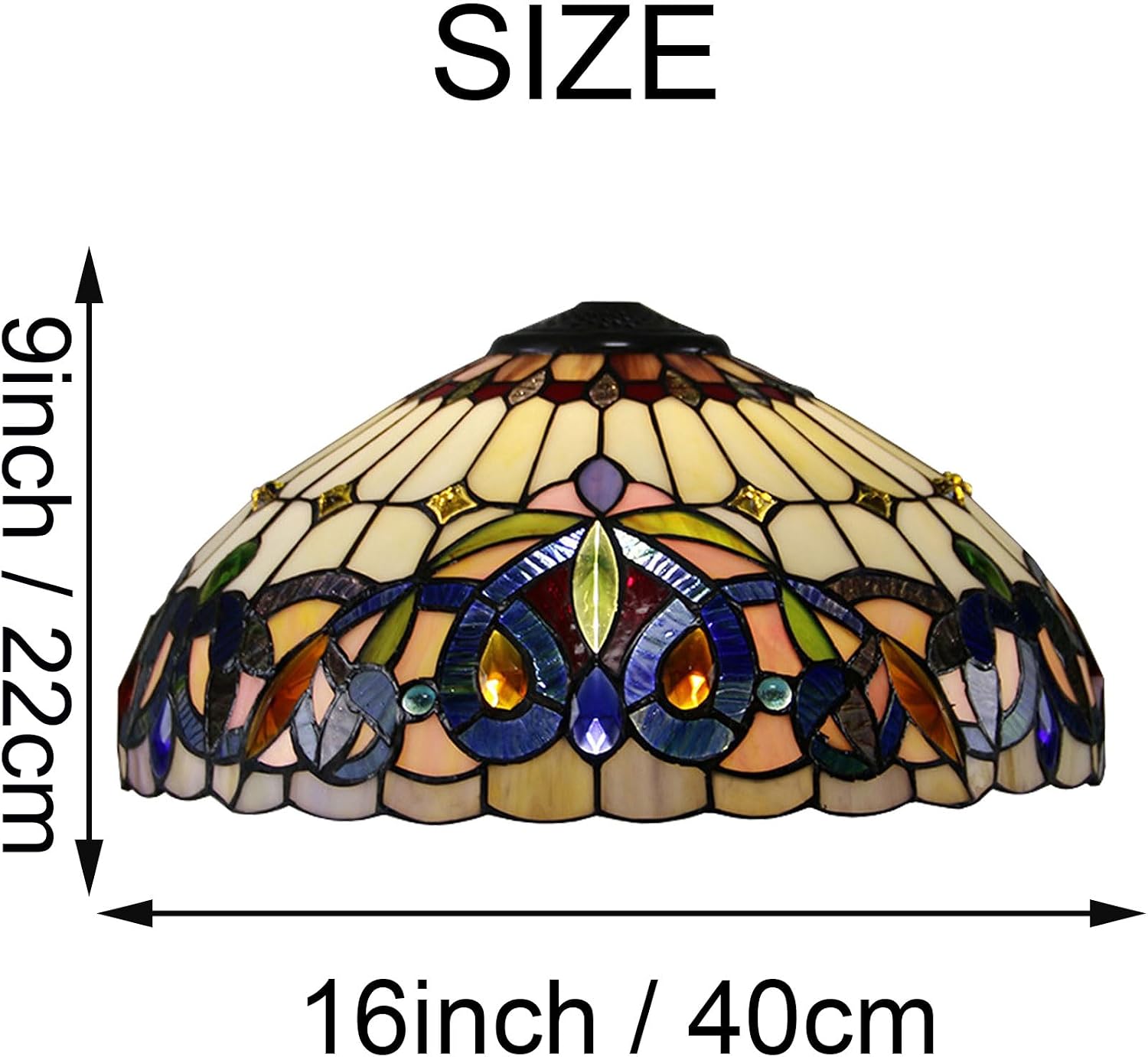 Tiffany Lamp Shade Replacement 16X9 Inch Victorian Stained Glass Lampshade Only with Cap Christmas Home Decor Baroque Amber Design Handmade Light Cover for Table lamp Pendant Light Floor Lamp
