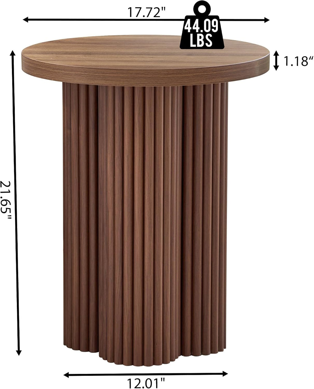 Small Sofa Side Table Set of 2, Fluted Accent Pedestal End Table, Wood Round Night Stand, Farmhouse Bed Side Table Drink Tables for Living Room, Small Spaces (Walnut-2PCS)