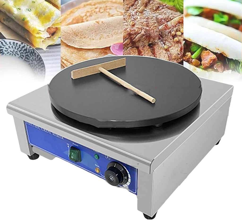 Electric Pancake Maker Griddle w/Heating Indicator Lights 3000W for Commercial and Home Use, Electric Frying Pan Pizza Machine for Family Gatherings, Stainless Steel (Single-head)