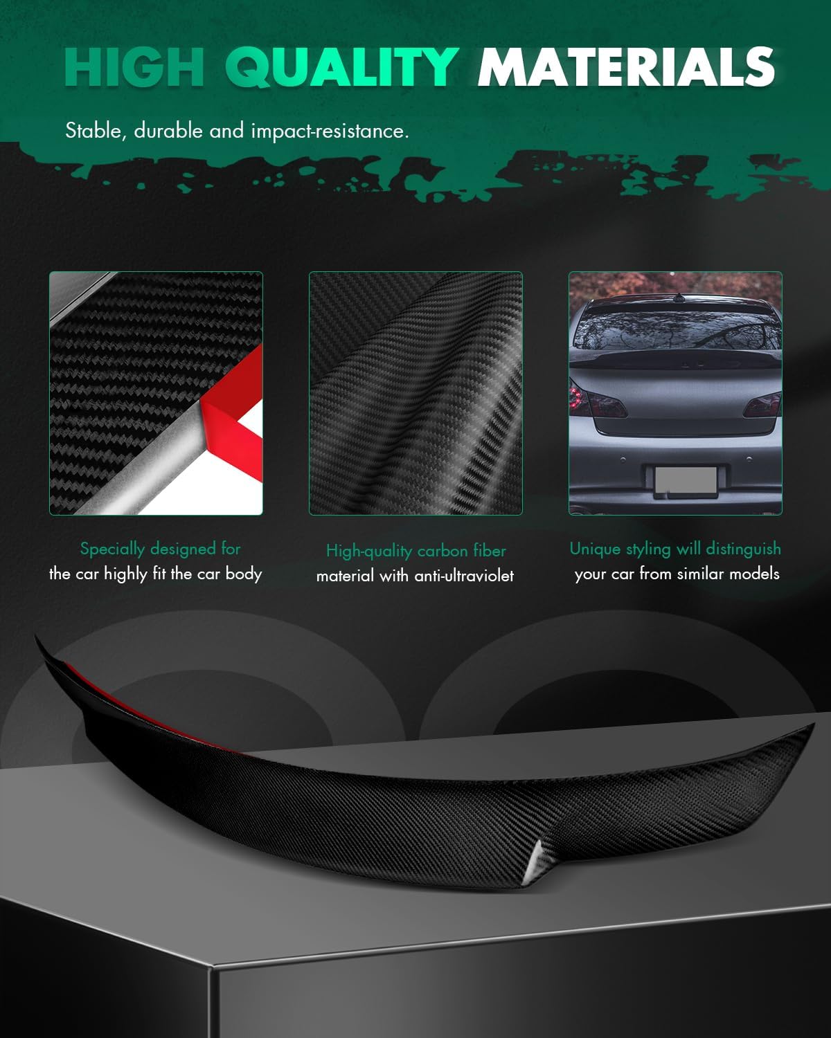 SCITOO Rear Spoiler Wing for Infiniti G37 G25 Sedan 2007-2013, Carbon Fibre Look Trunk Lip Spoiler Wing Black