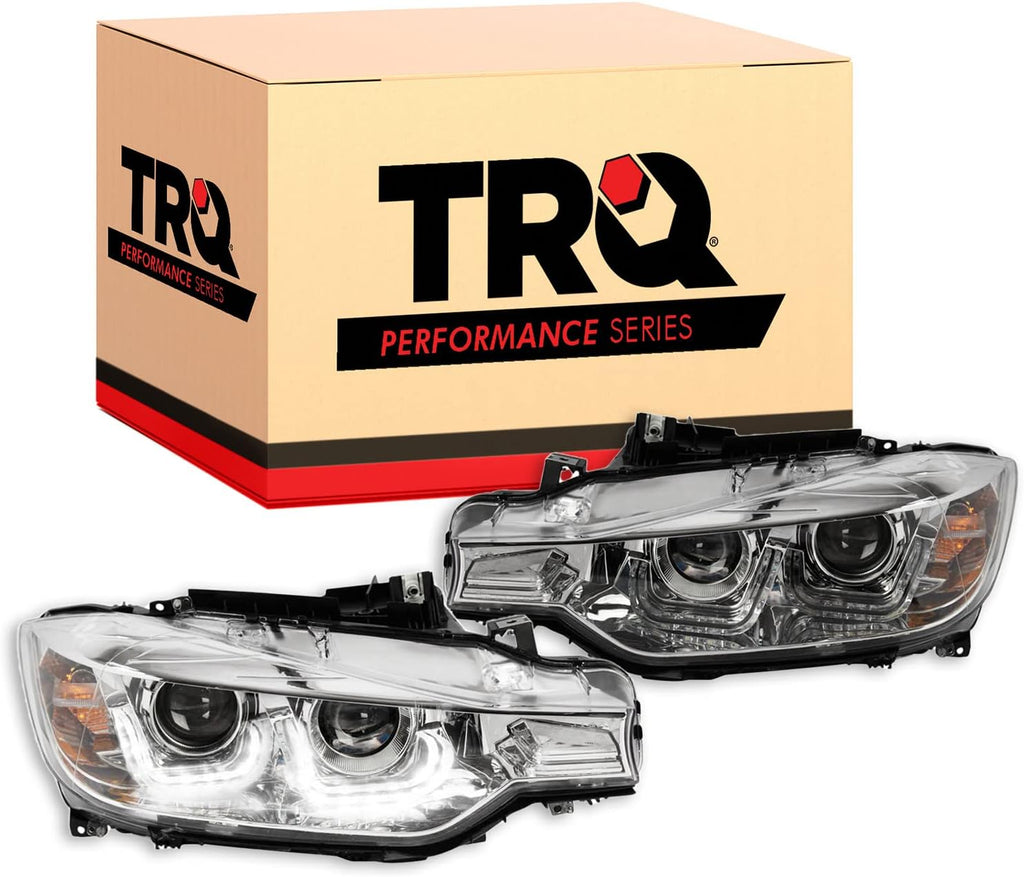 TRQ 2 Piece Headlight Assembly Set Performance Halogen Driver & Passenger Side Compatible with BWM 328i 335i 2012-2015 BM2502169 BM2503169