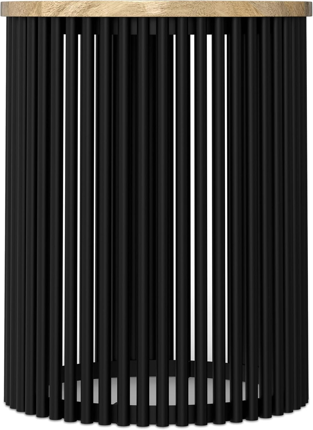 SIMPLIHOME Demy Side Table - 20 inch Wide Solid Mango Wood and Metal Tall Round End Table in Natural and Black, Industrial Accent Table for Living Room or Entryway with Slatted Base, Assembled