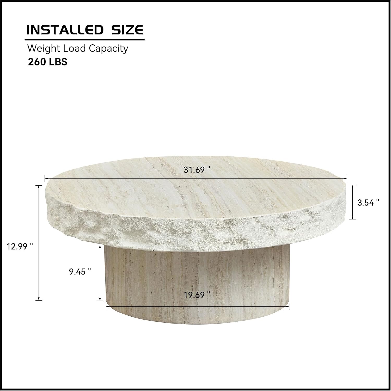 31.69' Round Coffee Table with Round Pedestal, Fiberglass Faux Marble Tabletop for Living Room, Modern Circle Center Table Tea Table for Apartment, Office, Beige Mars Pattern