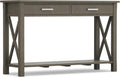 SIMPLIHOME Kitchener Console Table - 47 Inch Wide Solid Wood Sofa Table in Farmhouse Grey, Contemporary Storage Table for Entryway or Living Room with 2 Drawers, Bottom Shelf, and X-Design Side Panels