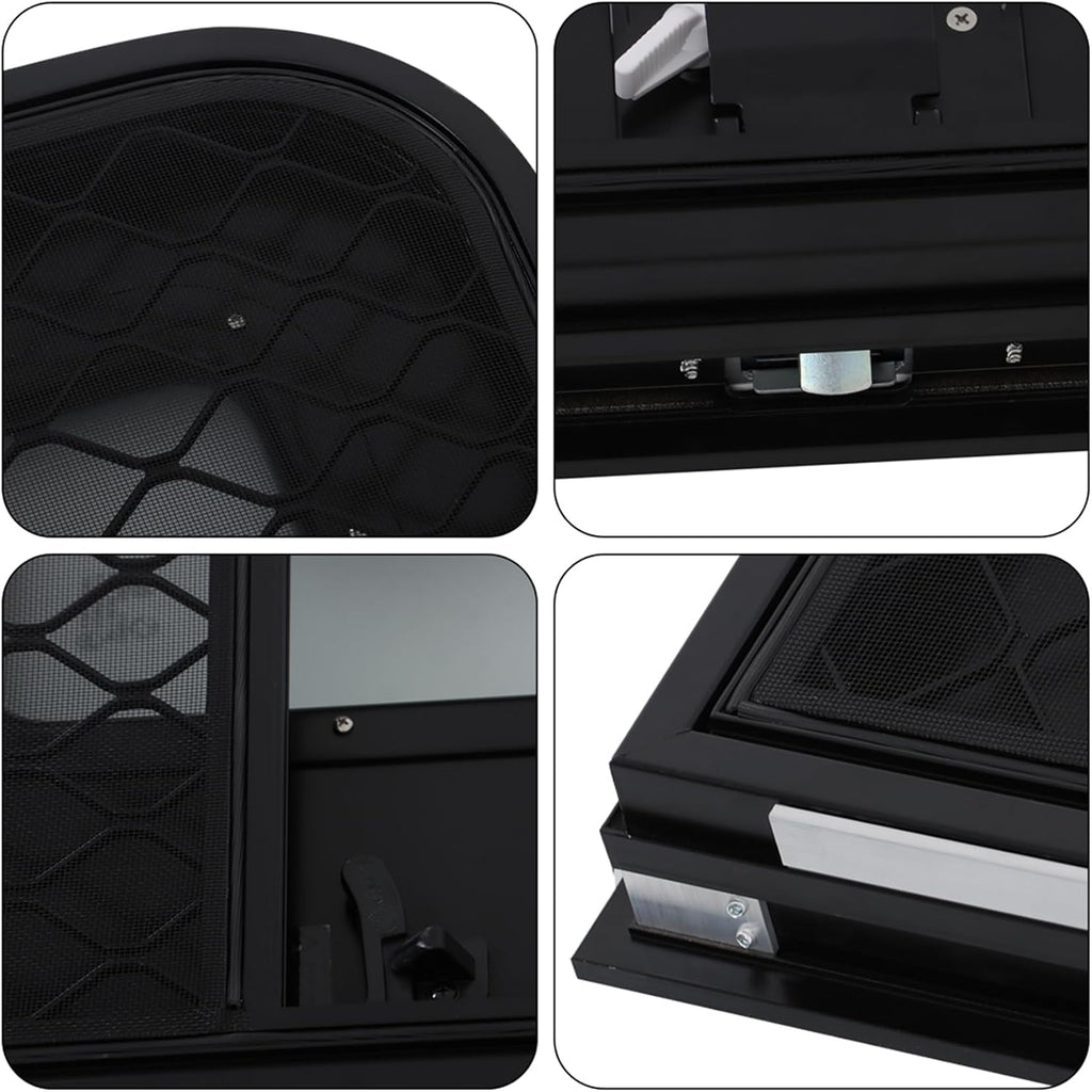labwork Passenger RV Entry Door with Radius Corners on Top and Square Bottom with Screen Door and Window 26(W) × 32(H) Black