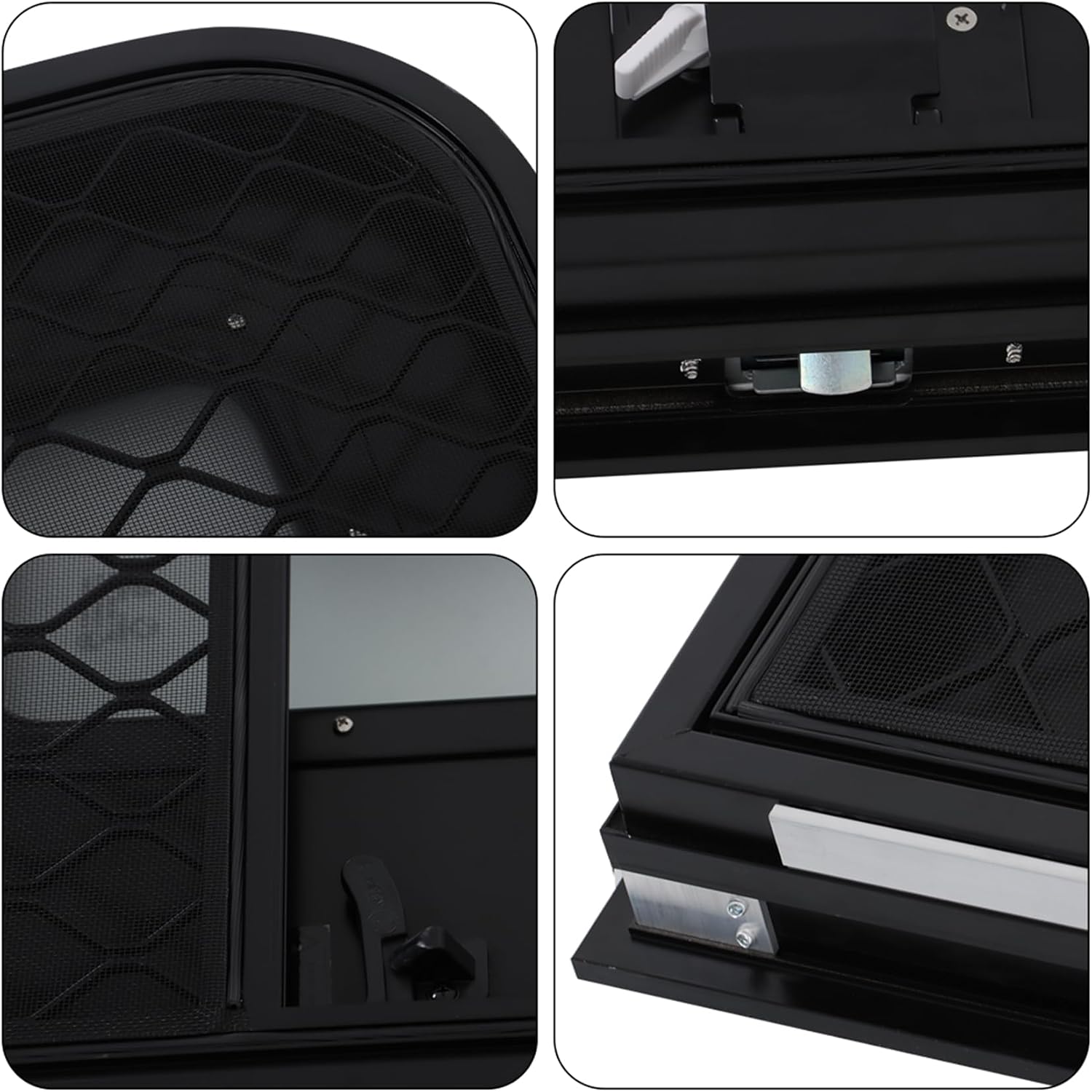 labwork Passenger RV Entry Door with Radius Corners on Top and Square Bottom with Screen Door and Window 26(W) × 32(H) Black